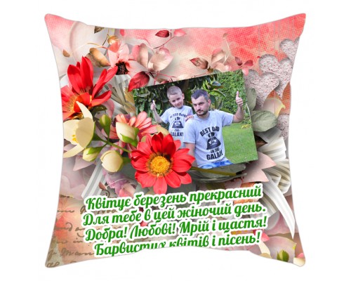 Подушка с фото на заказ принт с цветами купить в интернет магазине