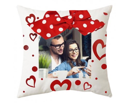 Подушка з фото для закоханих з сердечками купити в інтернет магазині