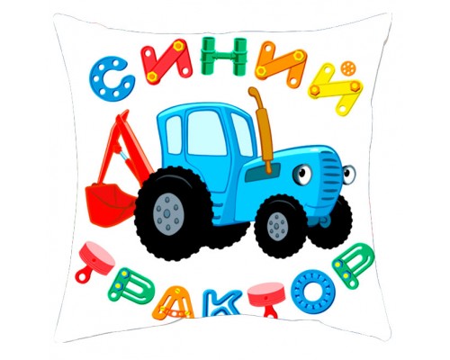 Синій трактор - подушка декоративна з принтом купити в інтернет магазині