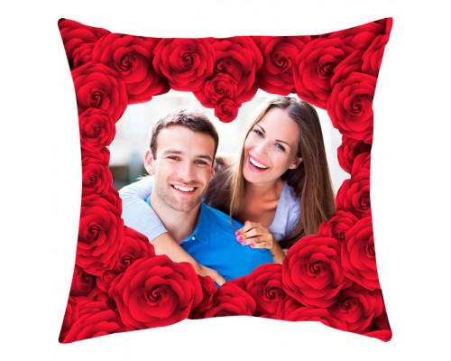 Подушка с фотографией в рамке из роз купить в интернет магазине