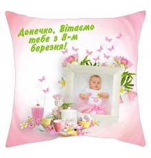 Подушка с фотографией на заказ розовая