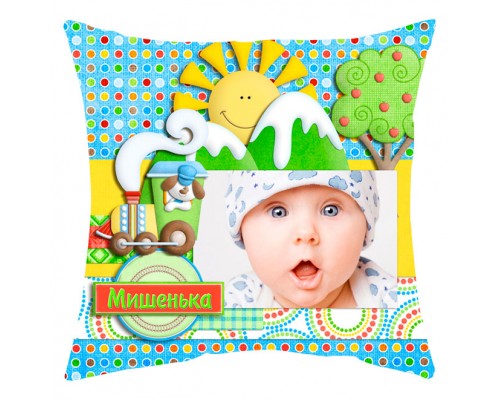 Іменна подушка з фотографією в подарунок для дитини купити в інтернет магазині