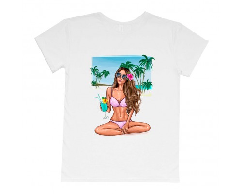 Футболка женская На пляже с коктейлем купить в интернет магазине